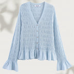 Women's gathered smock cardigan with V-neck and ruffle sleeves Fashion Glam