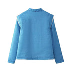 Women Quilted Linen Look Stand Collar Jacket with Folk Chest Embroidery & Patch Pockets Fashion Glam