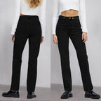 Women high-waisted straight-cut jeans made of rigid denim with raw hem Fashion Glam