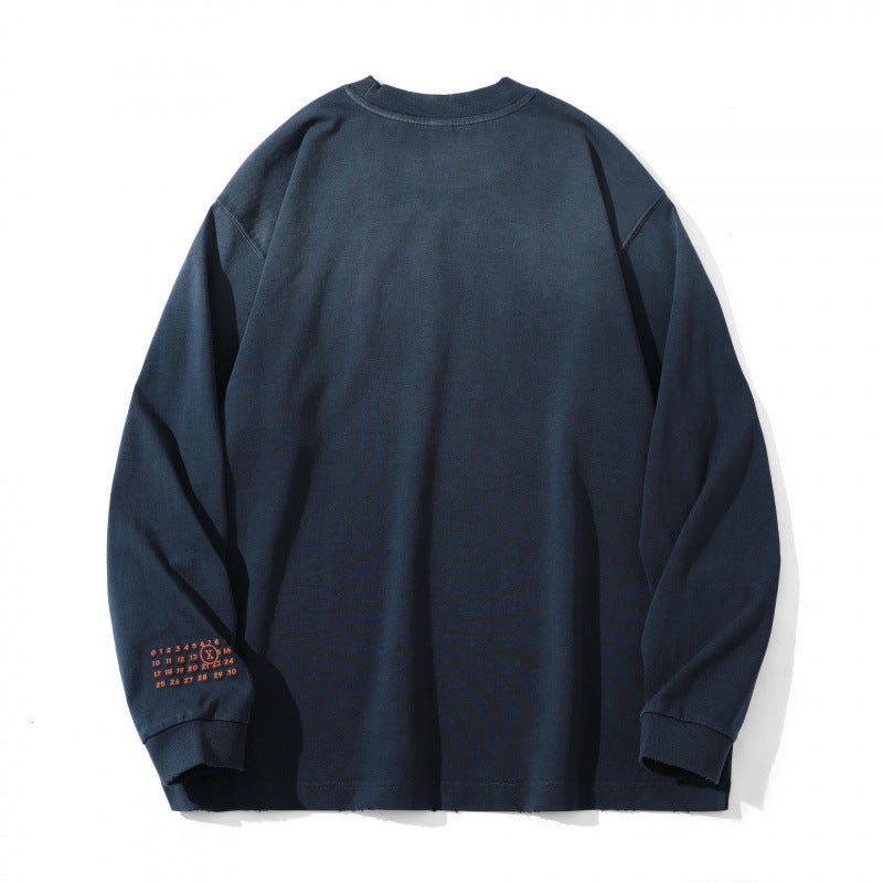 Unisex Oversize-Longsleeve Sweatshirt with Gothic Logo Embroidery and Washed Finish Fashion Glam
