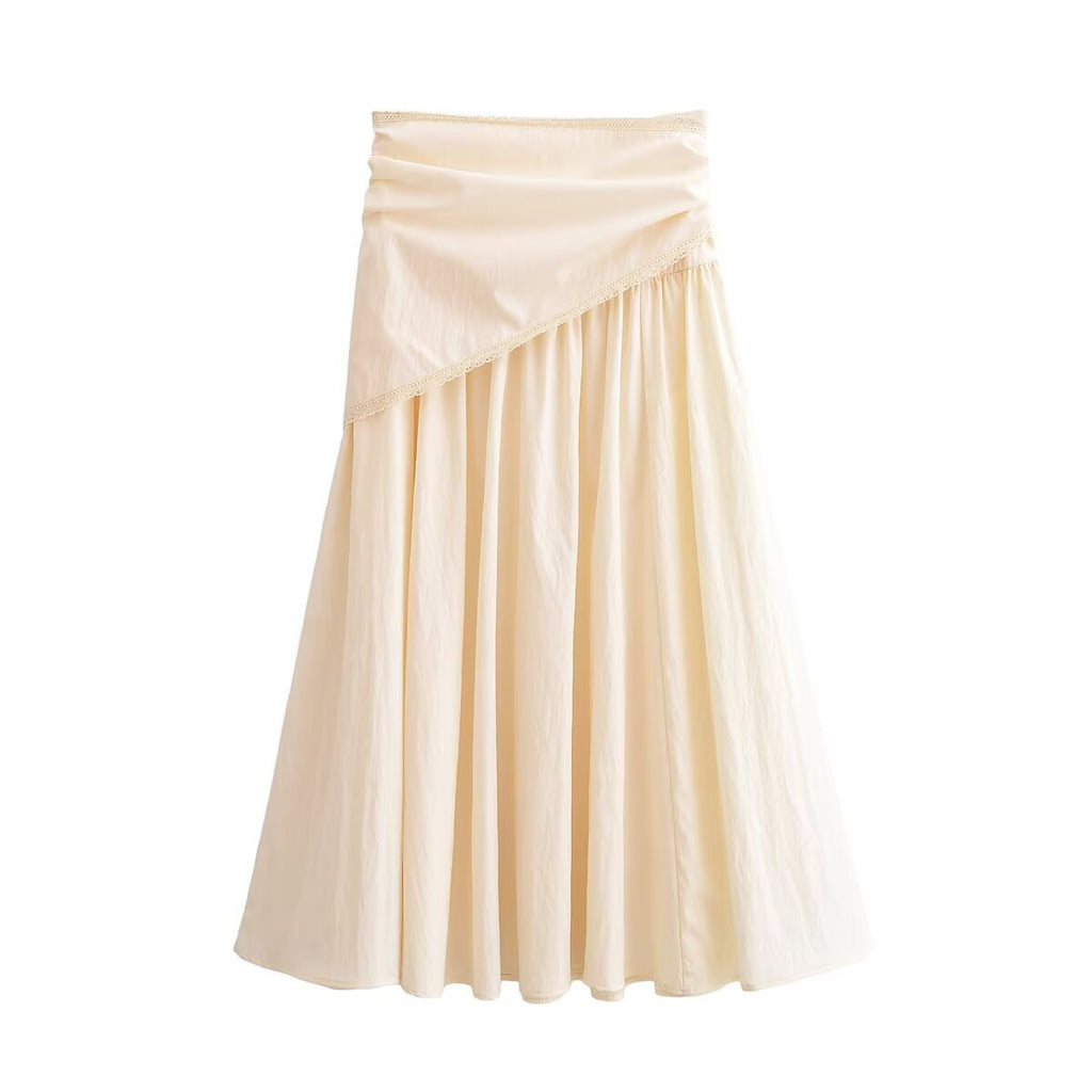 Women Midiskirt with Wrap Overlay, High Waist and Lace Trim Fashion Glam