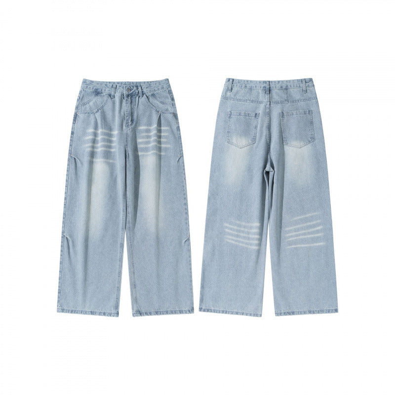 Women's Wide High-Waist Jeans in Vintage Denim with Used Effect Fashion Glam