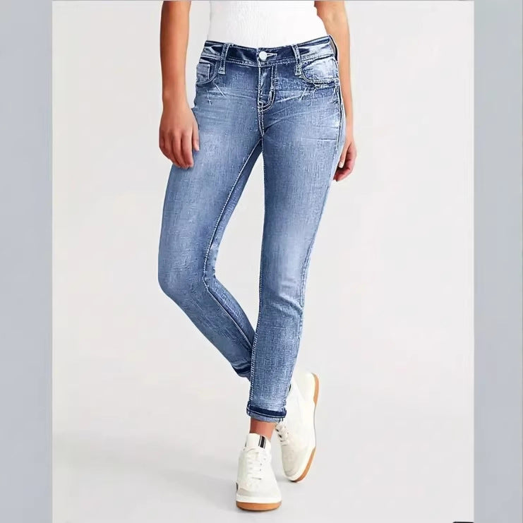 Women Slim Ankle Jeans with High Waist, Sculpting Stretch and Subtle Used Wash Fashion Glam