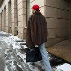 Women's Short Cut Faux Fur Coat with Boxy Silhouette and Stand Collar Fashion Glam