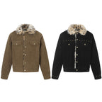 Men's short jacket made of suede leather imitation with faux fur collar and stud details Fashion Glam