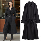 Ladies longer waist-adjustable trench coat with tie belt and epaulettes Fashion Glam