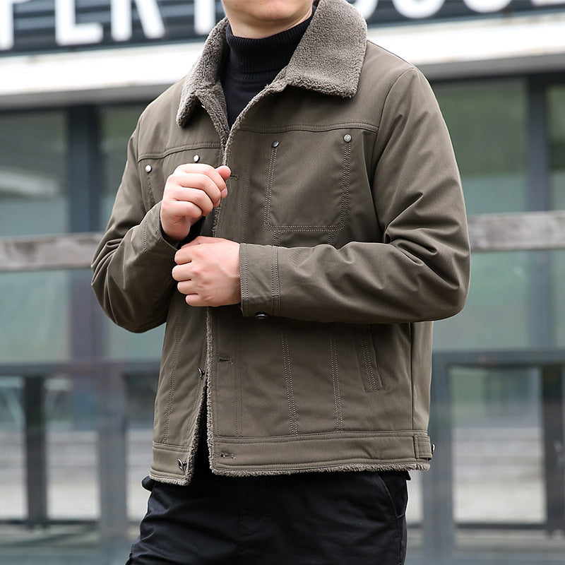 Men's short jacket with teddy lining and lapel collar, windproof transitional jacket Fashion Glam