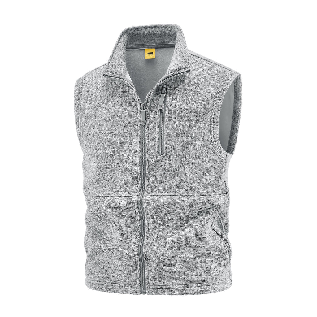 Men's fleece vest with high stand collar, chest zipper and side pockets Fashion Glam
