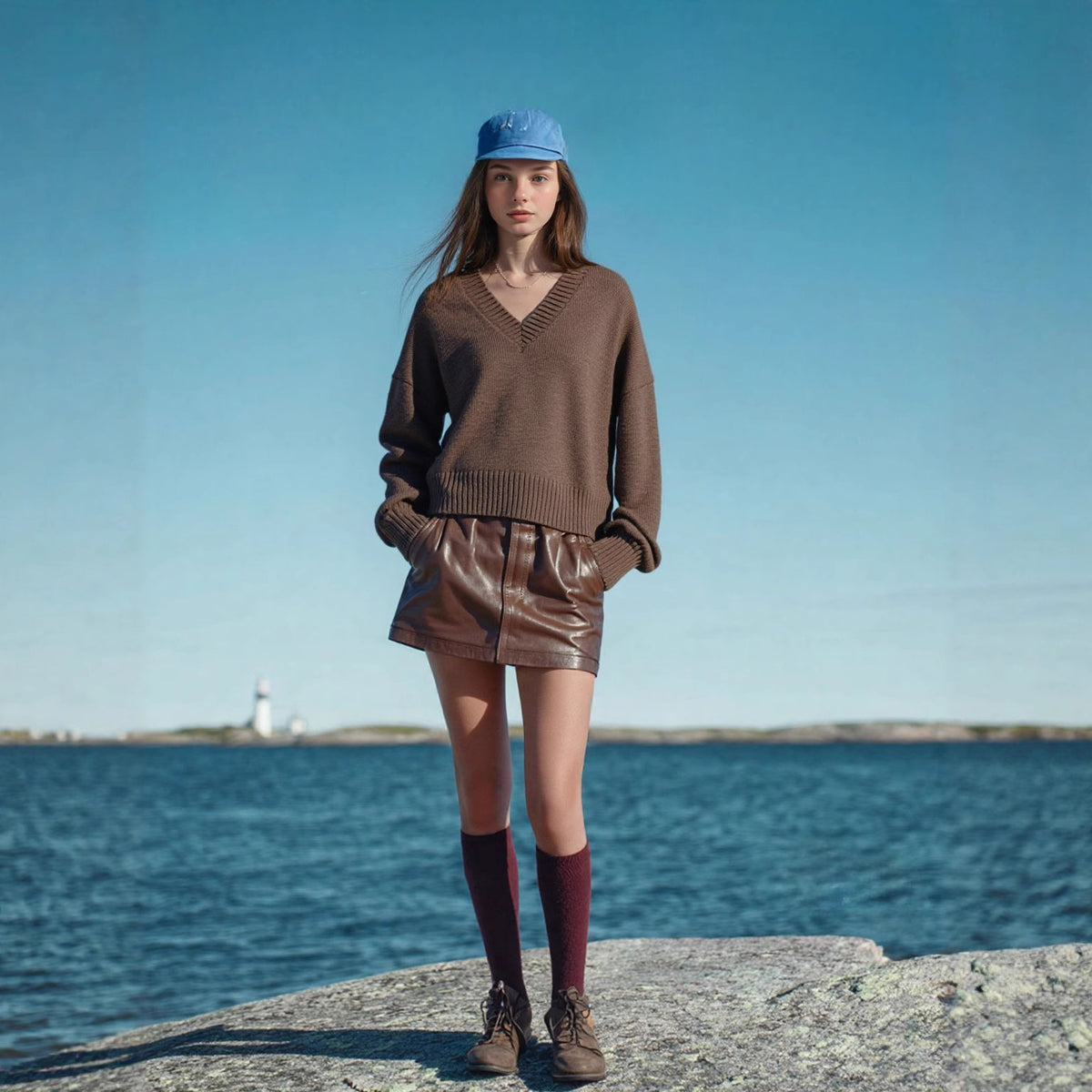 Women's Oversized V-Neck Knit Sweater with Kangaroo Pocket Fashion Glam