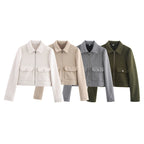 Ladies short jacket in boxy wool blend with zipper and patch flap pockets Fashion Glam