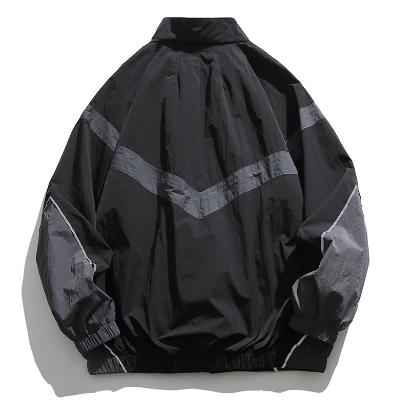 [Unisex] Oversize technical wind and rain jacket with stand-up collar, reflective piping, and elastic hem Fashion Glam