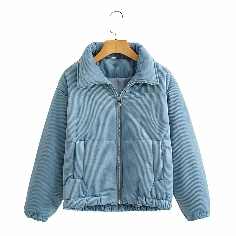 Women's short padded jacket in cord look with high stand-up collar Fashion Glam
