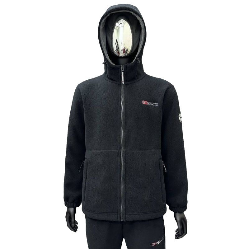 Men's fleece hoodie jacket with wind-resistant surface and zippered pockets Fashion Glam