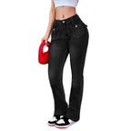 Women's High-Waisted Stretch Jeans with Light Flare and Decorative Pockets Fashion Glam