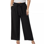 Women's Wide Culottes in Linen Look with Paperbag Waist, Tied Belt and Side Pockets Fashion Glam