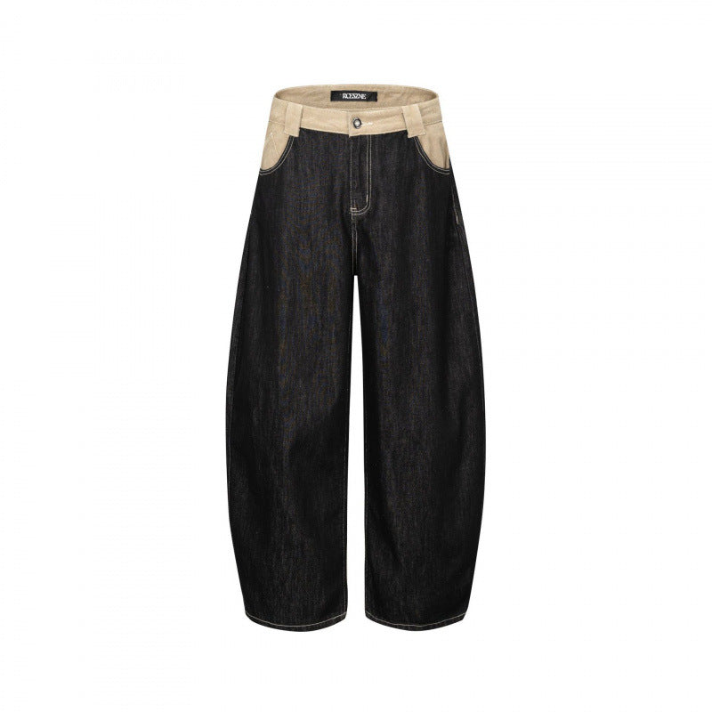 Unisex Wide two-tone denim pants with high waistband and contrasted pockets Fashion Glam