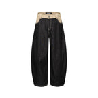 Unisex Wide two-tone denim pants with high waistband and contrasted pockets Fashion Glam