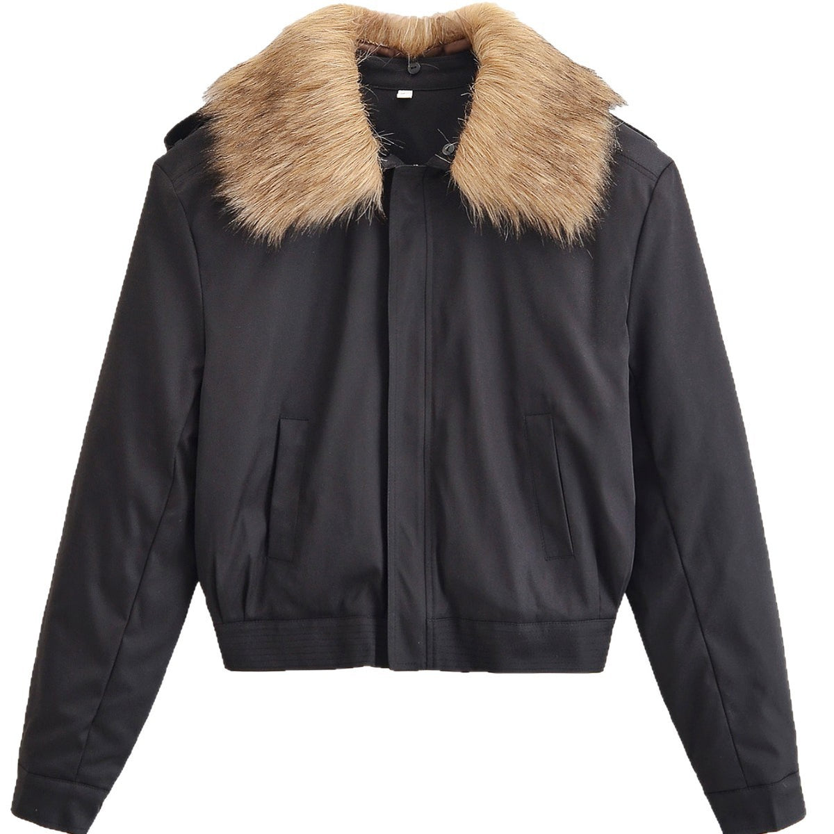 Ladies Short Bomber Jacket with Removable Faux Fur Collar Fashion Glam