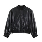 Women's Oversize Bomber Jacket made of Faux Leather with Ribbed Cuffs Fashion Glam