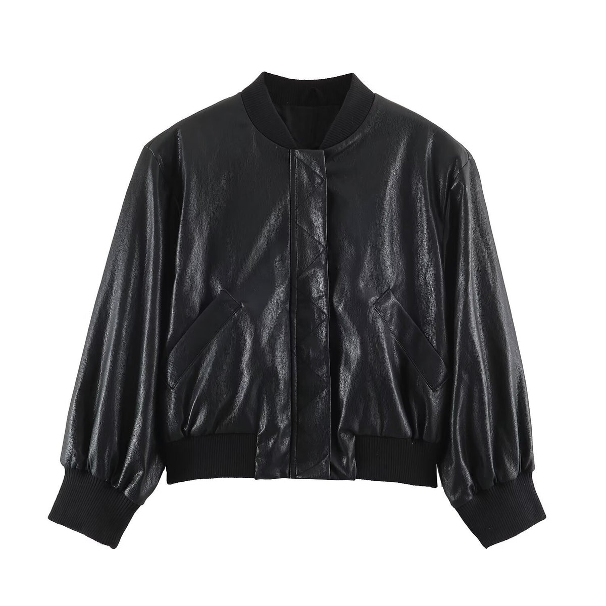 Women's Oversize Bomber Jacket made of Faux Leather with Ribbed Cuffs Fashion Glam
