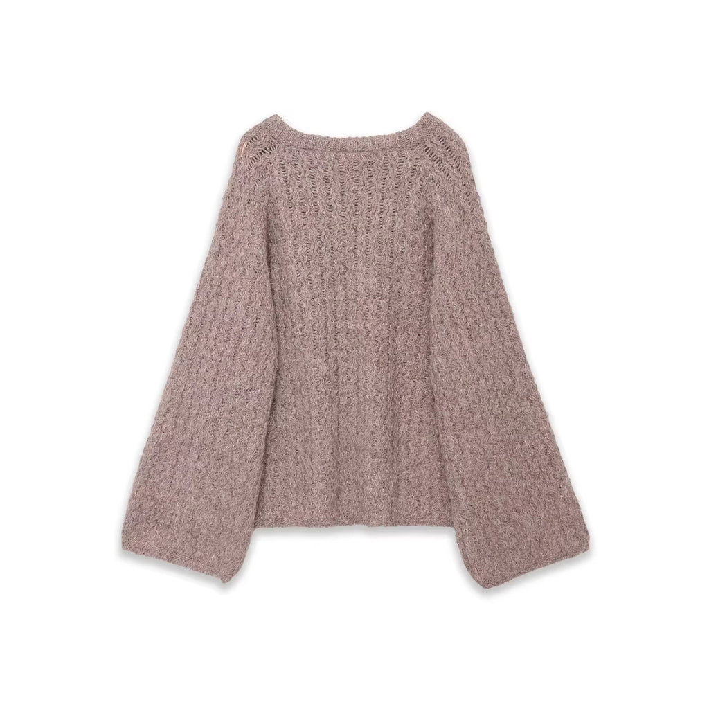 Women Oversize Mohair-Optics Knit Sweater with Back Bow Fashion Glam