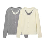 Women's two-layer fine knit cardigan with integrated under top and heart buttons Fashion Glam