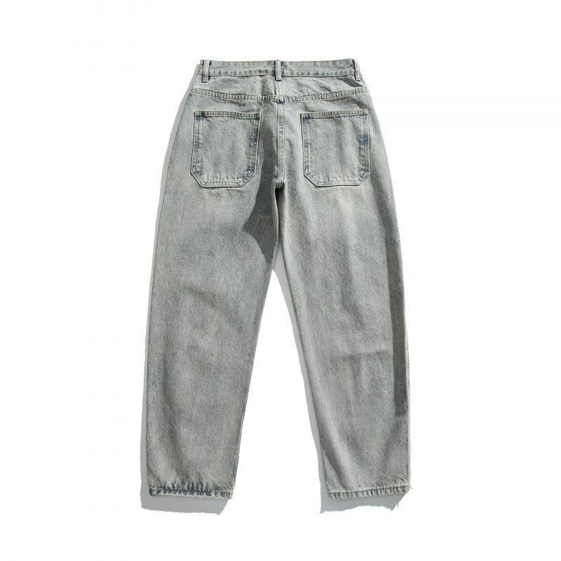 Men's Casual Straight-Leg Jeans with Used Wash and Destroyed Details Fashion Glam
