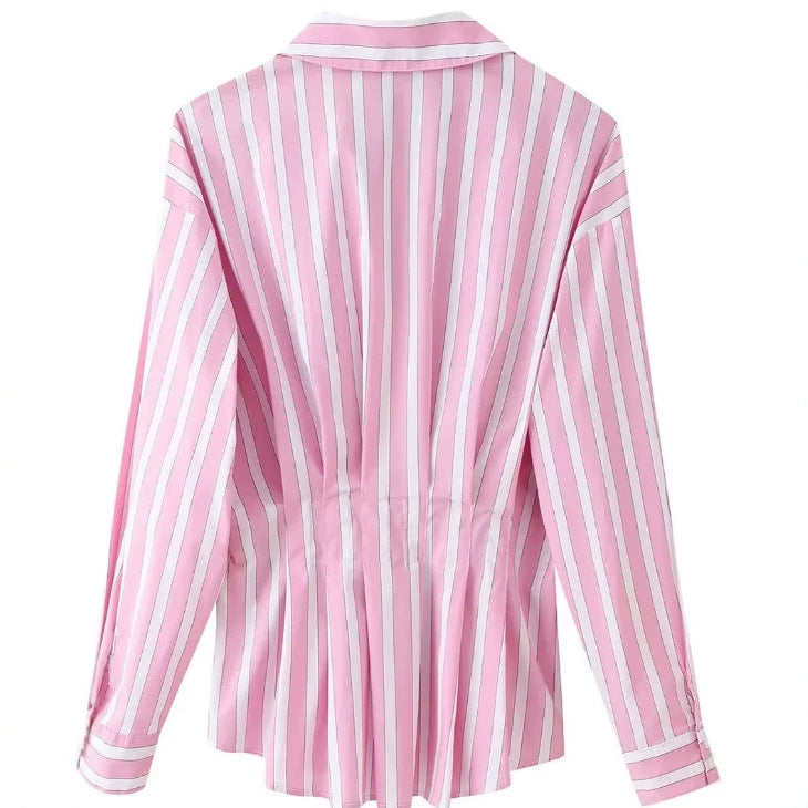 Women tailored blouse with tuck pleats and shirt collar Fashion Glam