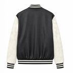 Men's varsity bomber jacket in college style with faux leather body and contrasting suede sleeves Fashion Glam