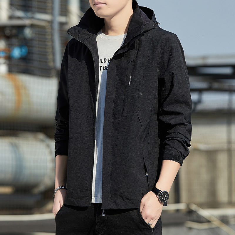 Men's Lightweight Hooded Softshell Jacket with Windproof Membrane and Minimalist Urban Cut Fashion Glam