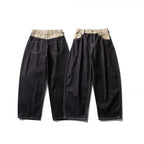 Unisex Wide two-tone denim pants with high waistband and contrasted pockets Fashion Glam