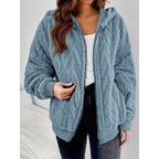 Women's Hooded Teddy Jacket with Zipper, Soft Plush and Elastic Cuff Fashion Glam