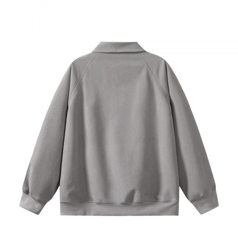 Unisex Oversize Half-zip Sweatshirt with Polo Collar, Waffle Structure and Kangaroo Pocket Fashion Glam