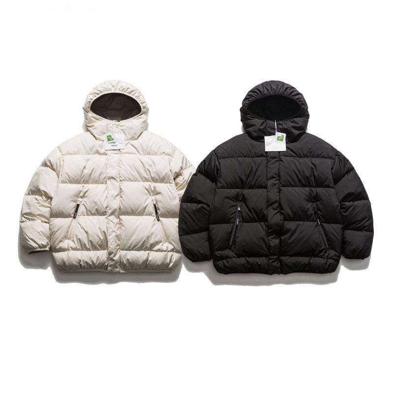 Unisex Short Boxy Puffer Jacket with Oversized Hood, Concealed Front Placket and Zipper Pockets Fashion Glam