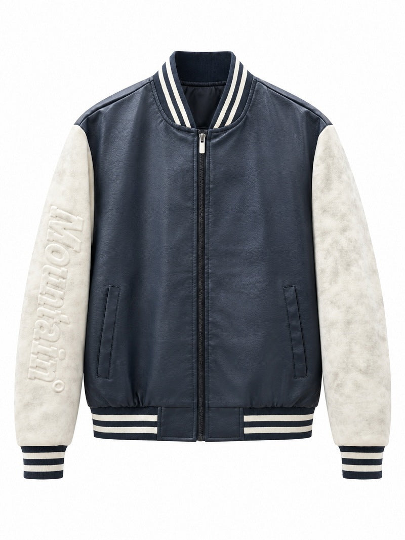 Men's varsity bomber jacket in college style with faux leather body and contrasting suede sleeves Fashion Glam