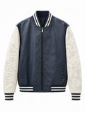 Men's varsity bomber jacket in college style with faux leather body and contrasting suede sleeves Fashion Glam