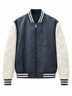 Men's varsity bomber jacket in college style with faux leather body and contrasting suede sleeves Fashion Glam