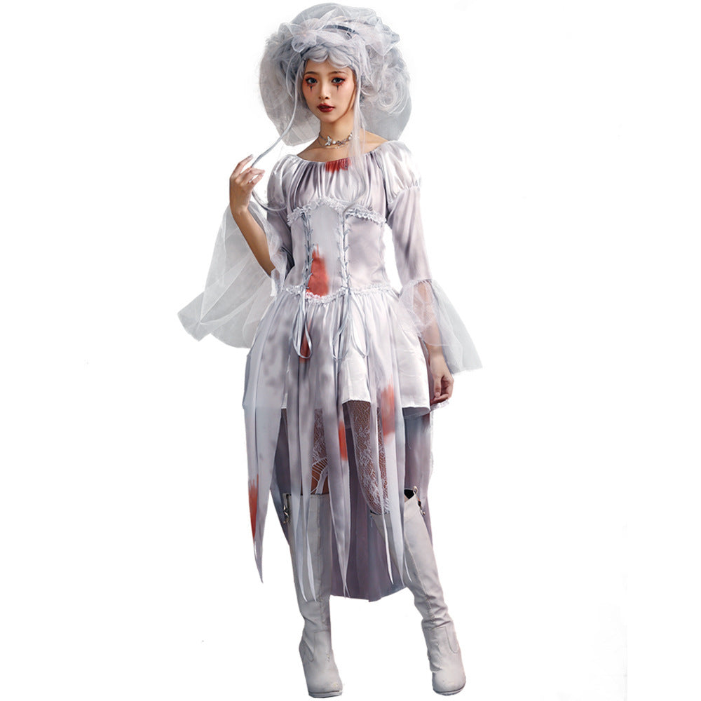 Men's Creepy Ghost Costume with Stylish Hat and Torn Details Fashion Glam