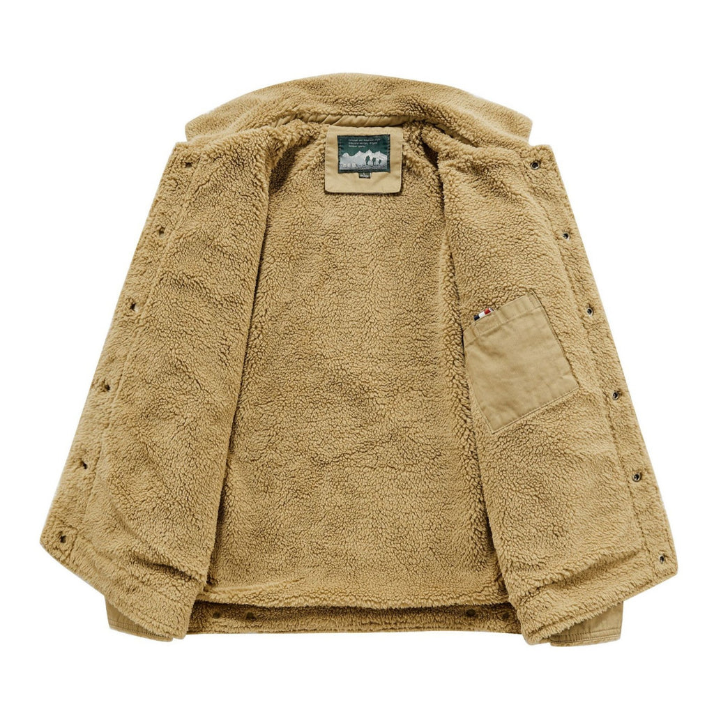 Men's canvas field jacket with teddy lining, chest pockets and robust button placket Fashion Glam