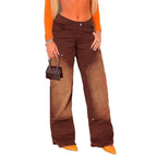 Women wide patchwork jeans with high waist and frayed hem Fashion Glam