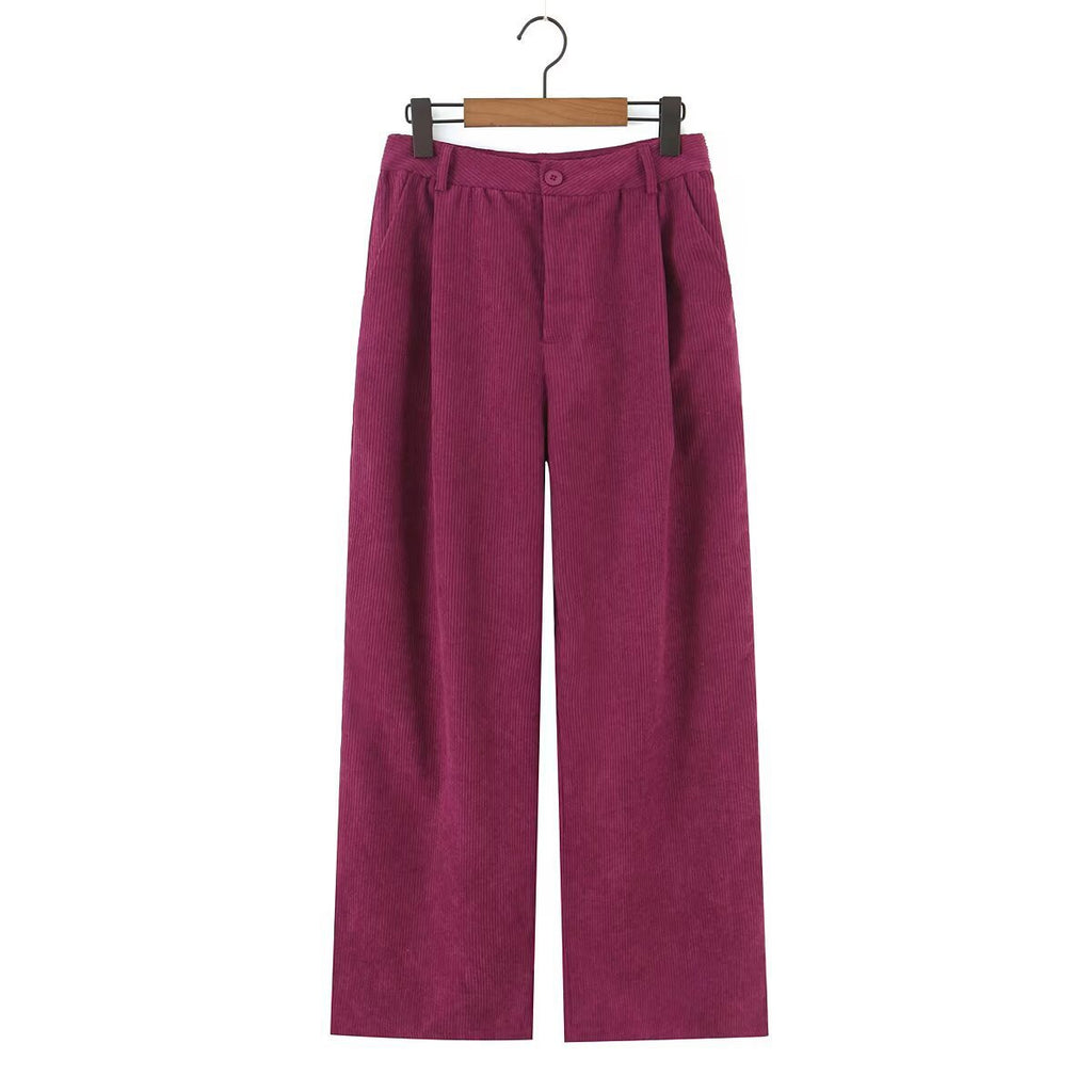 Women High-Waisted Cord Pants with Wide Leg and Pleats Fashion Glam