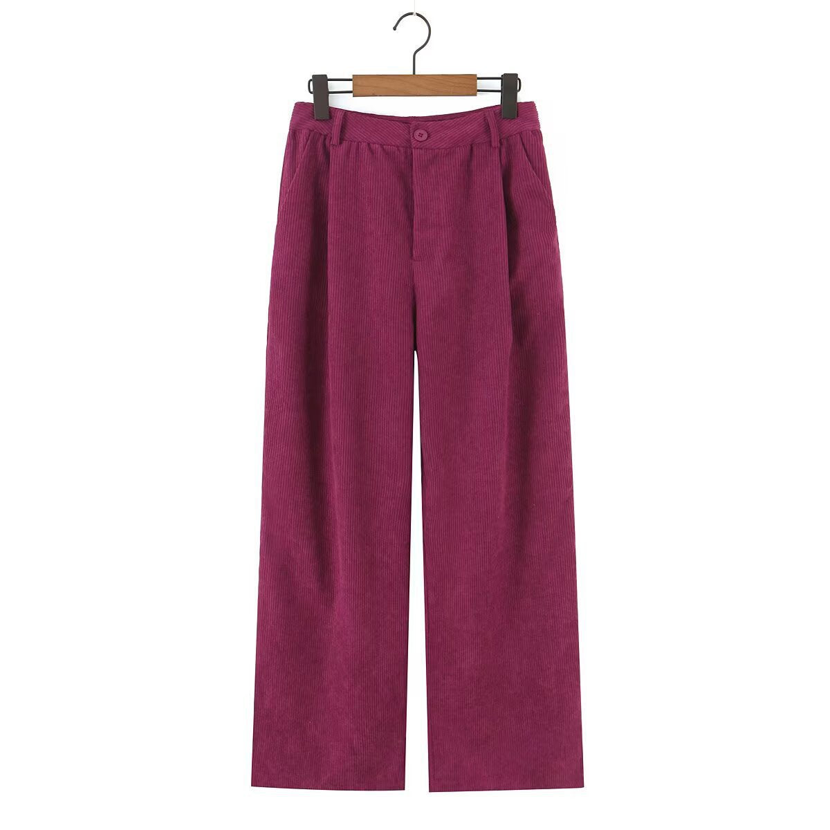 Women High-Waisted Cord Pants with Wide Leg and Pleats Fashion Glam