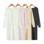 Women Longer fluffy hooded cardigan with patch pockets and open front Fashion Glam