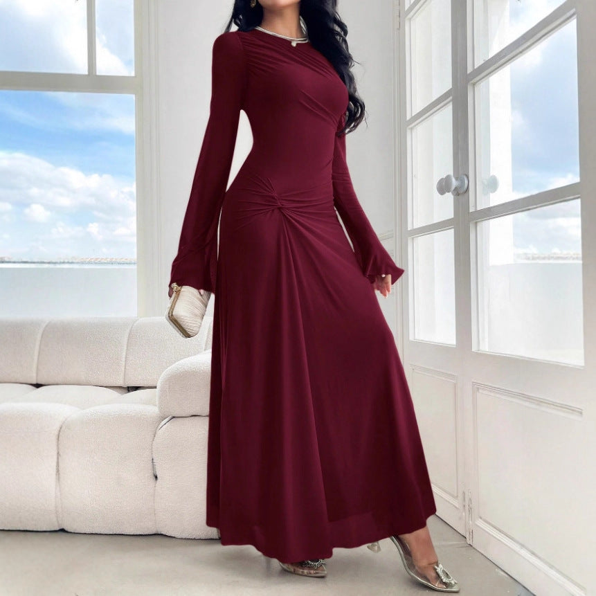 Women's maxi dress with gathered waist and bell sleeves Fashion Glam