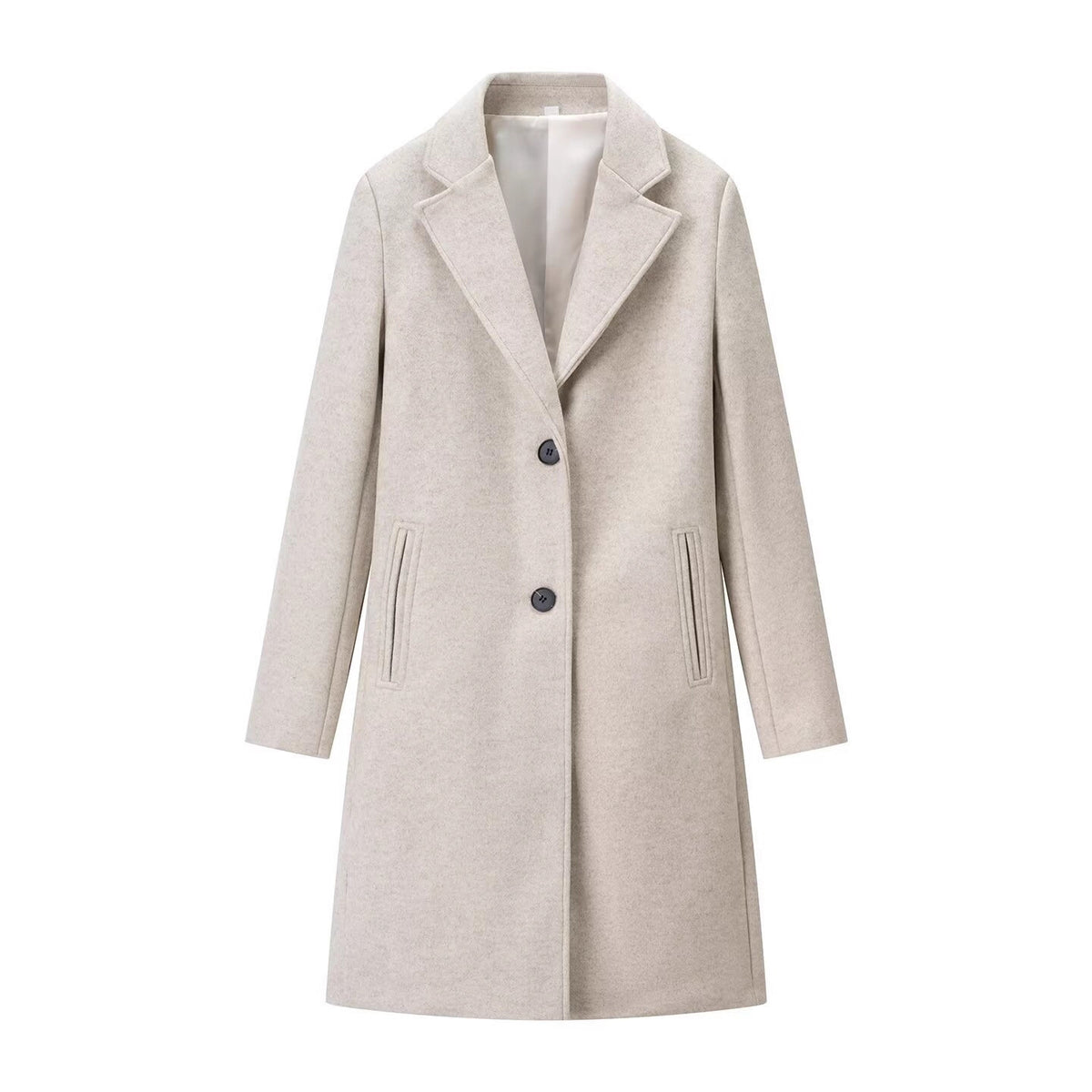 Women's Longline Single-Breasted Wool Blend Coat with Notched Collar and Welt Pockets Fashion Glam
