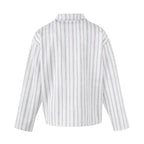 Unisex Striped Overshirt with Henley Button Placket and Decorative Pin Details Fashion Glam