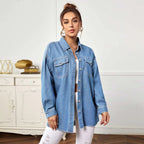 Women's Oversized Denim Jacket with Flap Pockets Fashion Glam