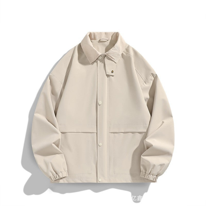 Men's Oversized Utility Jacket with Cord Collar and Snap Front Fashion Glam