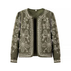 Women Embroidered Quilted Transition Jacket without Collar Fashion Glam