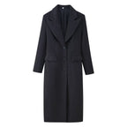 Women Longline Wool Blend Coat with Distinctive Lapels, Tailored Darts, and Flap Pockets Fashion Glam